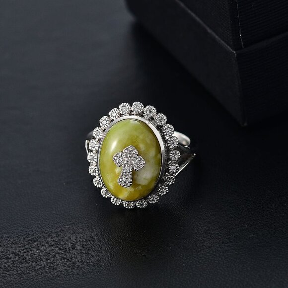 Ring Cross Marble White Zircon Religious Platinum Over 925 Sterling Silver Sz 8 - Picture 2 of 6
